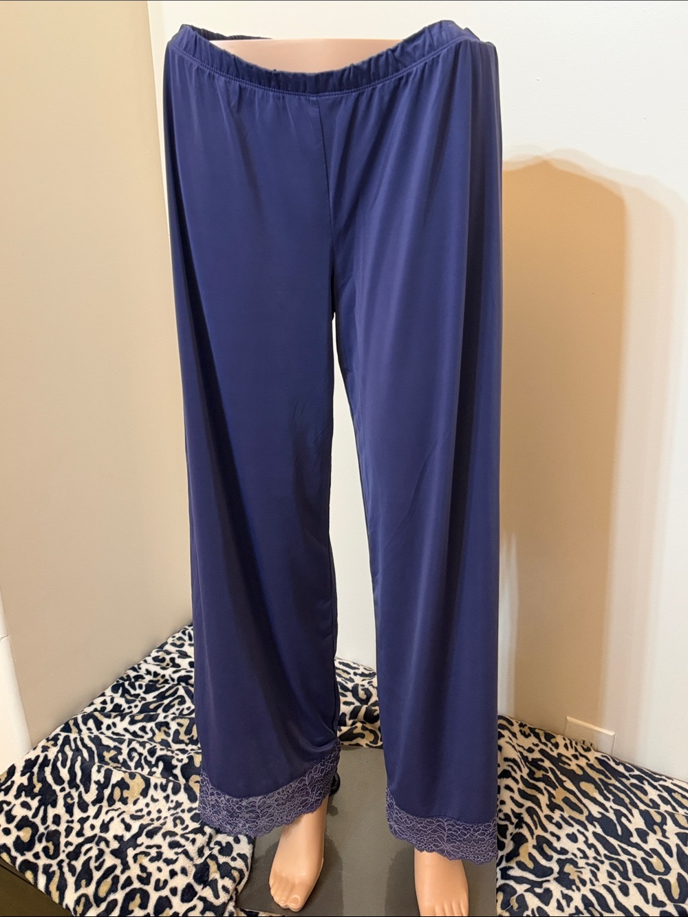 Josie Dark Purple Wide Leg Lounge Pants with Lace Trim Size Medium NWOT